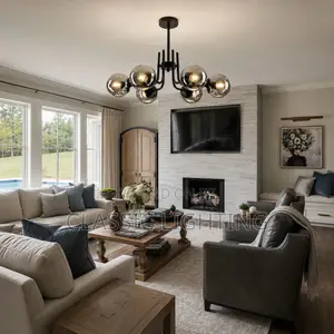 Nordic Minimalist Gold Chandelier, Amber Glass Ball LED Chandelier