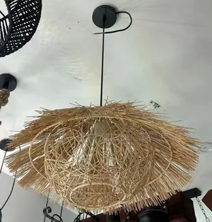 Modern Bohemian-Style Natural Grass and Rattan Woven Pendant Light