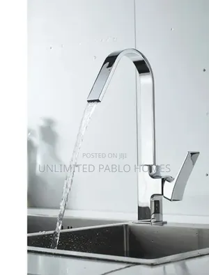 Chrome Square High-Arc Kitchen Sink Mixer Tap/Brass