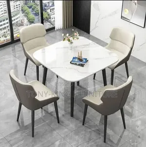 Marble Top Dining Table Set by 4-Seater With Metal Leg