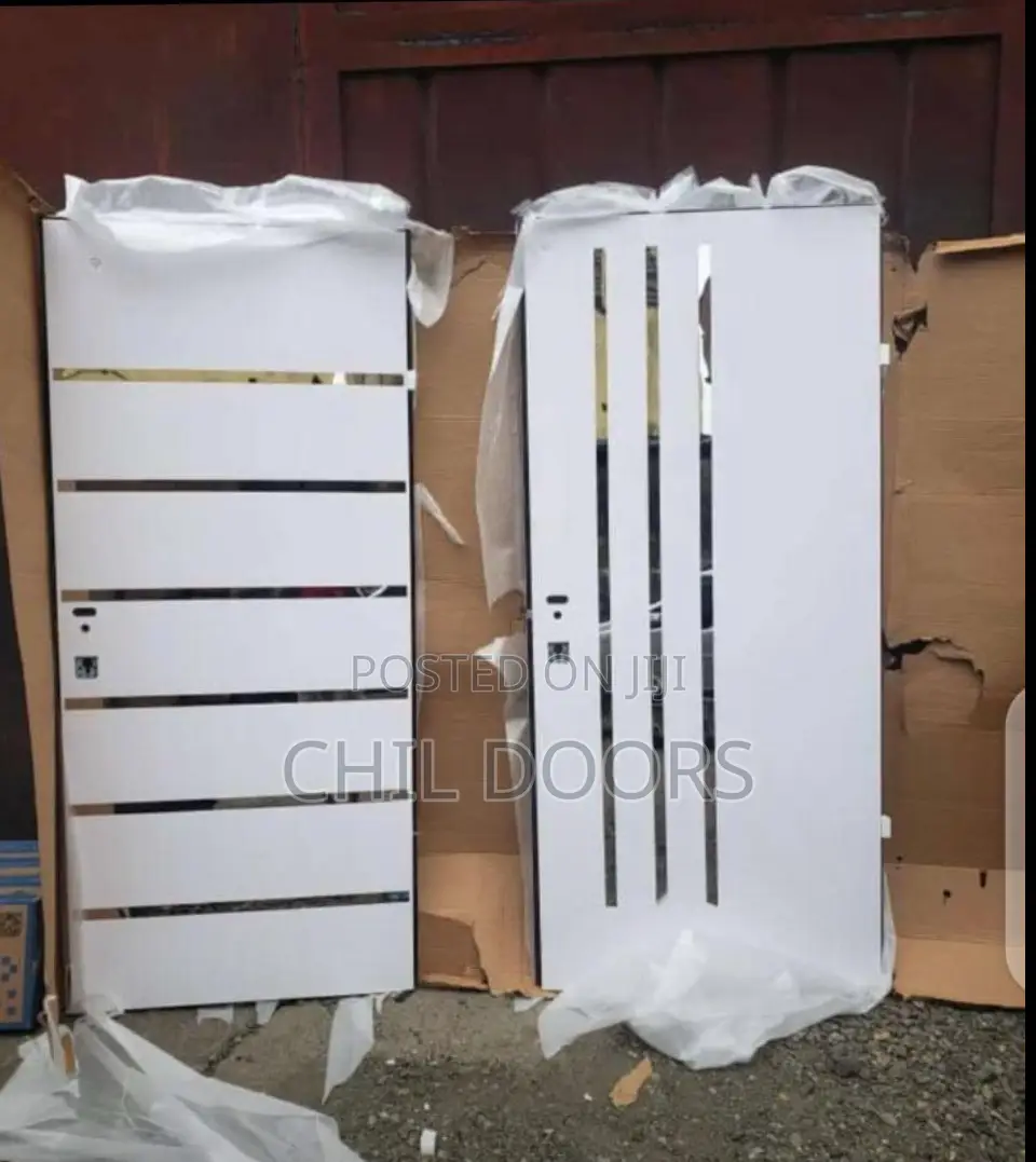 White Isreali Security Door With Silver Lining