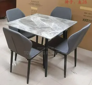Fashion Square Marble Dinning Table + 4 Leather Chairs ONLY