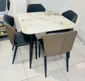 Modern Imported Square Marble Dinning Table + 4 Leather Chairs ONLY
