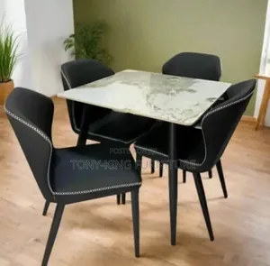 Modern Imported Square Marble Dinning Table + 4 Leather Chairs ONLY