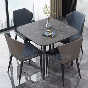 Dining Table Set by 4-Seater With Black Metal Leg
