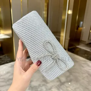 Glittery Silver Pleats Bow Clutch Purse