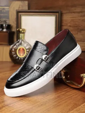 Men's Double Buckle Black Loafer Sneakers - Brand New