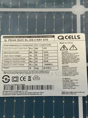 Qcells Solar Panel Mono Crystalline 670watts