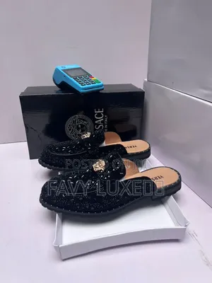 Versace Noir Medusa Embossed Mule Loafer 