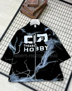 Men's Lightning Print Zip-Up Shirt – Stylish Casual