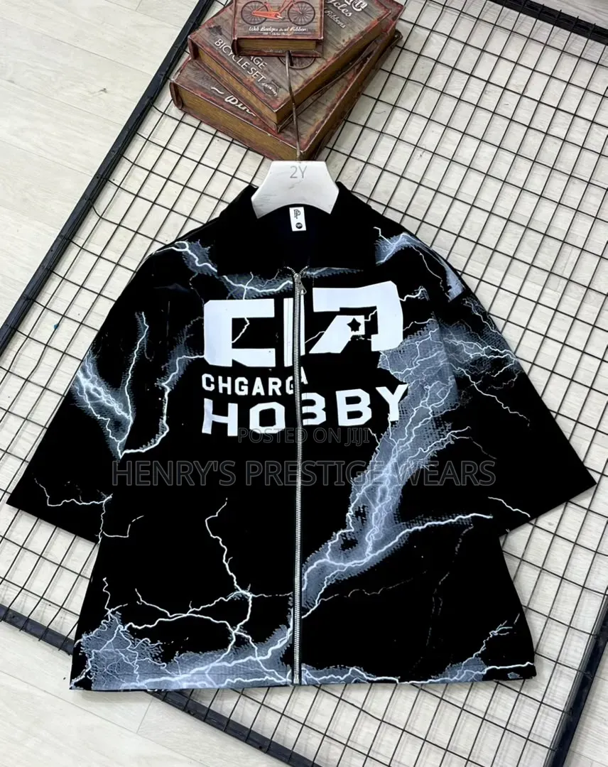 Men's Lightning Print Zip-Up Shirt – Stylish Casual