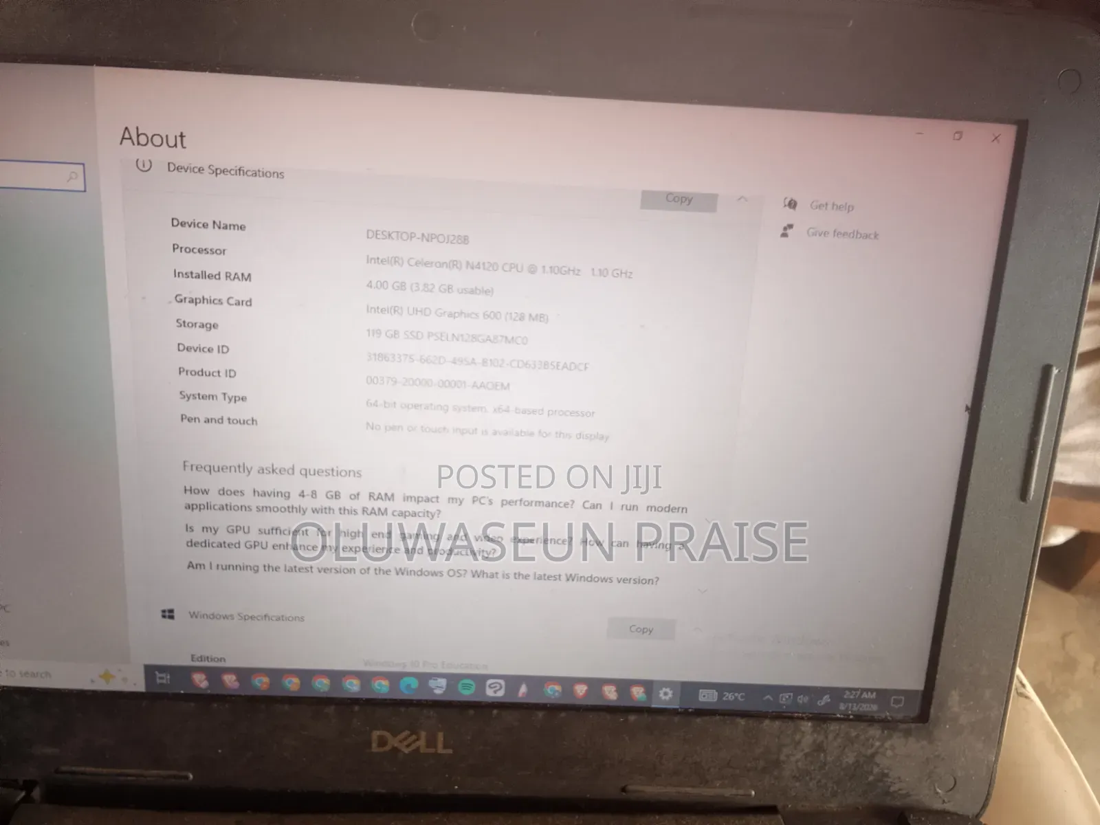 Laptop Dell Latitude 3190 4GB SSD 128GB