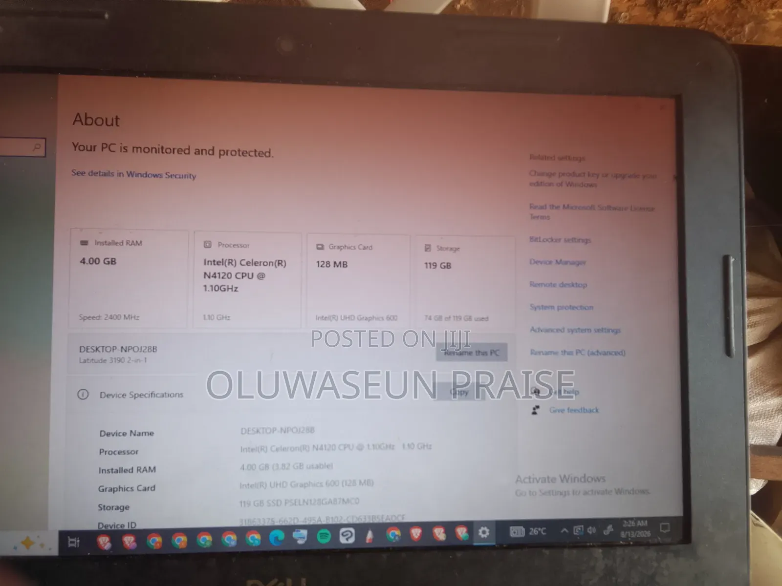 Laptop Dell Latitude 3190 4GB SSD 128GB