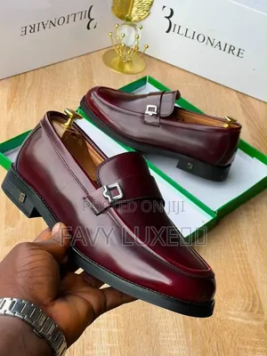 Billionaire Men’s Burgundy Horsebit Buckle Loafers.