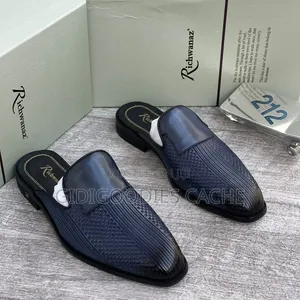 Richwanaz Men’s Textured Leather Mules in Blue/Black/Brown Size 40-46