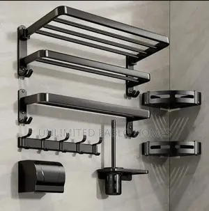 High-Grade Foldable Bathroom Towel Rack With Shelf and Hooks /90cm
