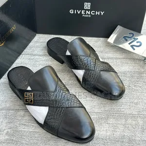 Men’s Criss-Cross Croc Leather Mules in Black Size 40-46