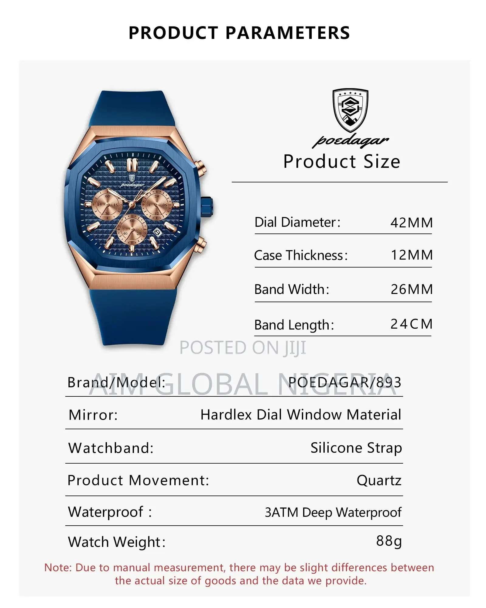 Blue Poedagar Chronograph Watch