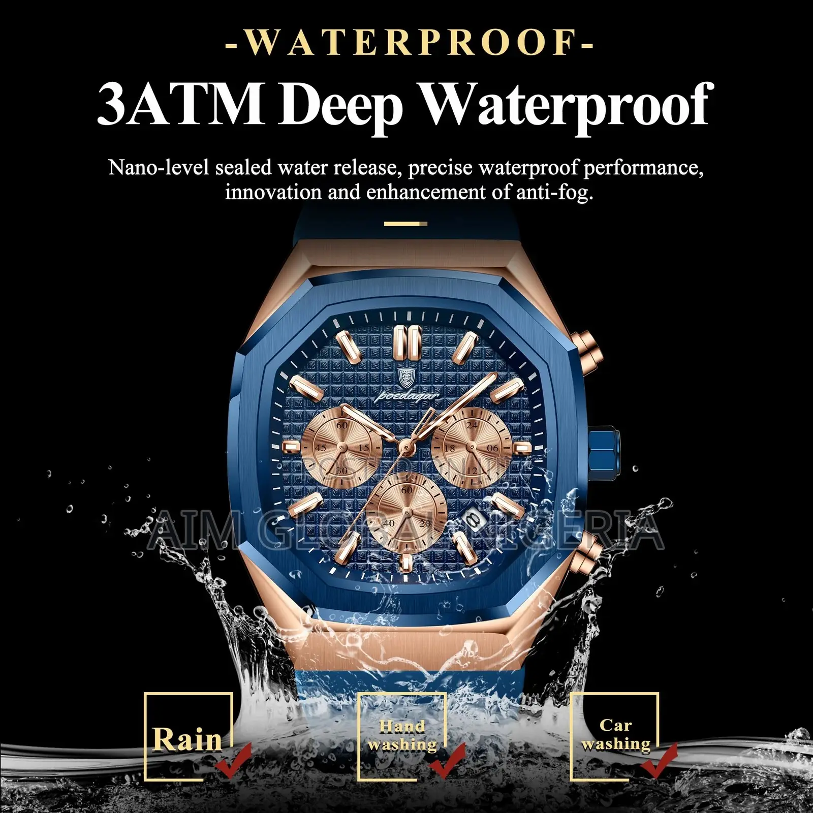 Blue Poedagar Chronograph Watch