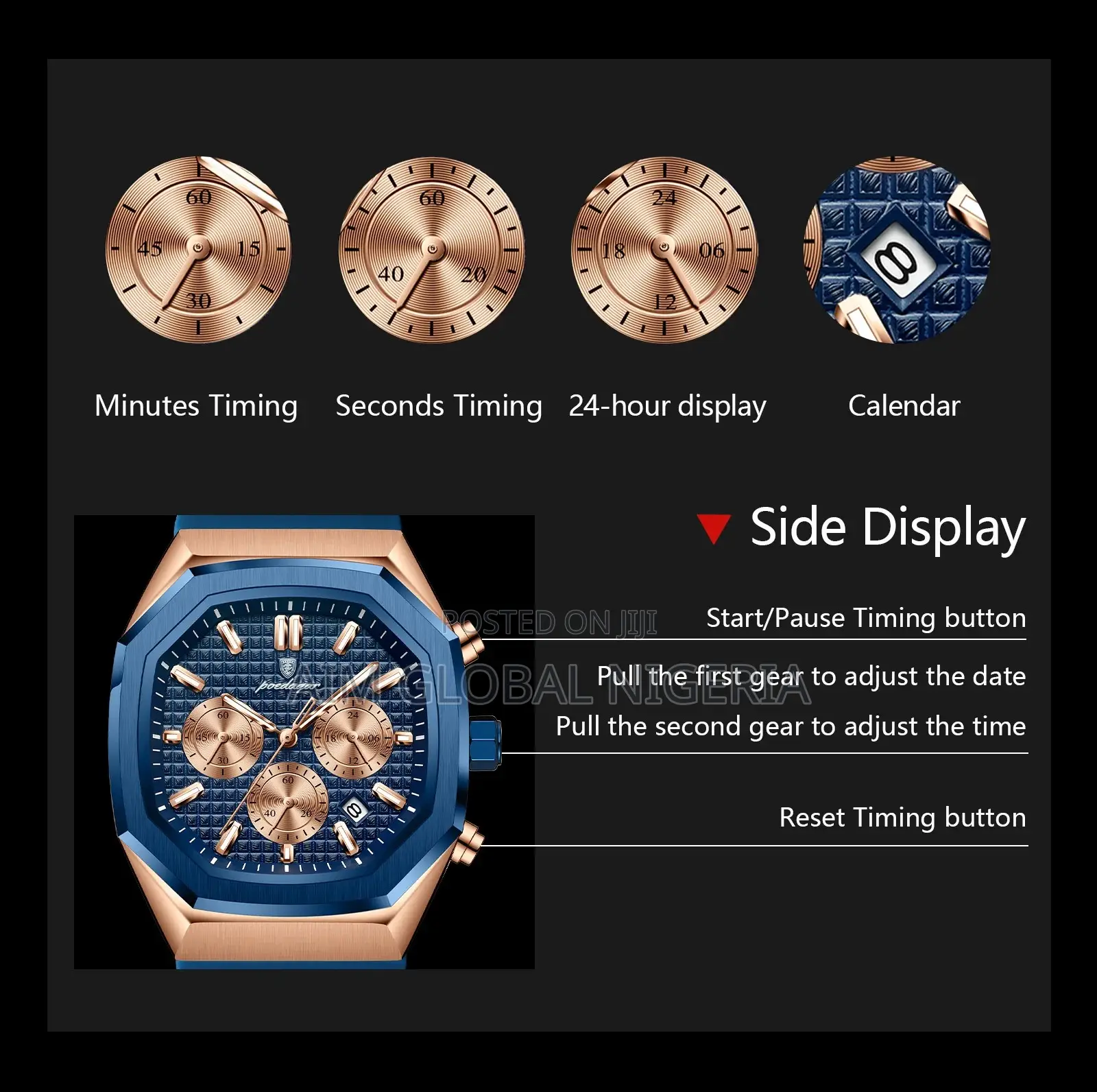 Blue Poedagar Chronograph Watch