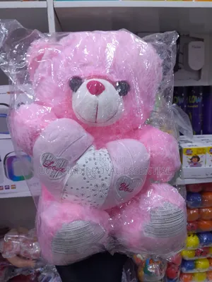 Fluffy Pink Teddy Bear Holding "Love You" Heart Plush Toy