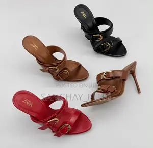 Chic Double Buckle Stiletto Slippers .