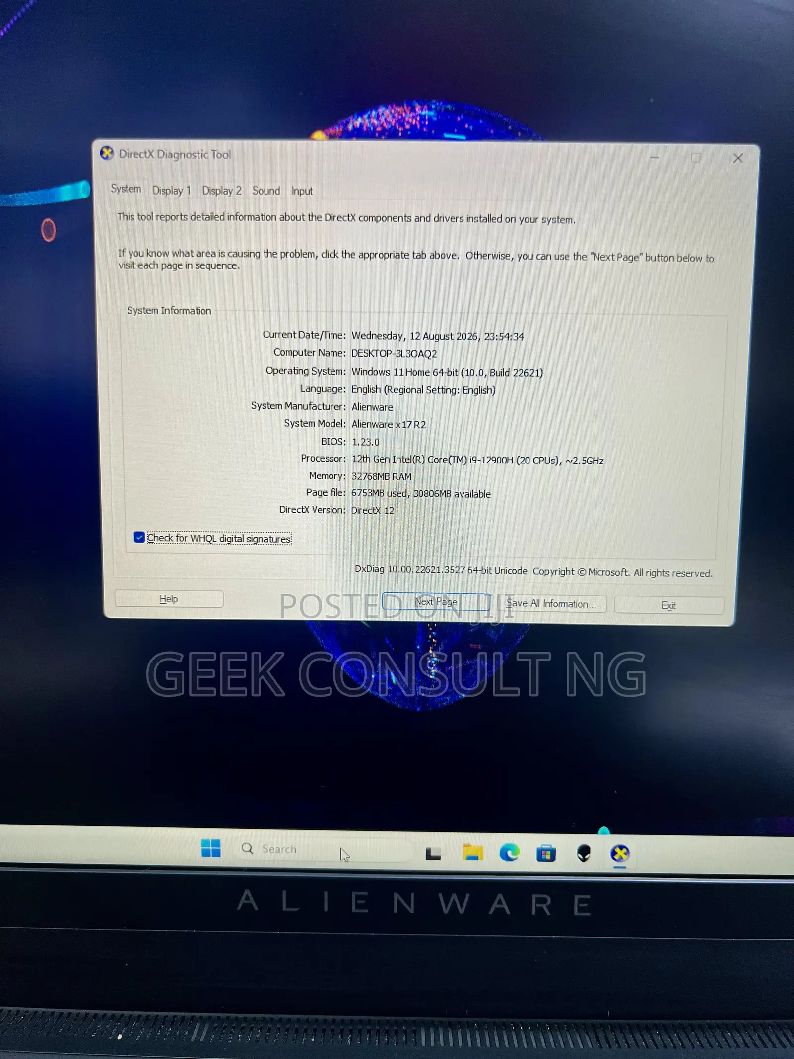 Laptop Alienware X17 R2 32GB Intel Core i9 SSD 1T