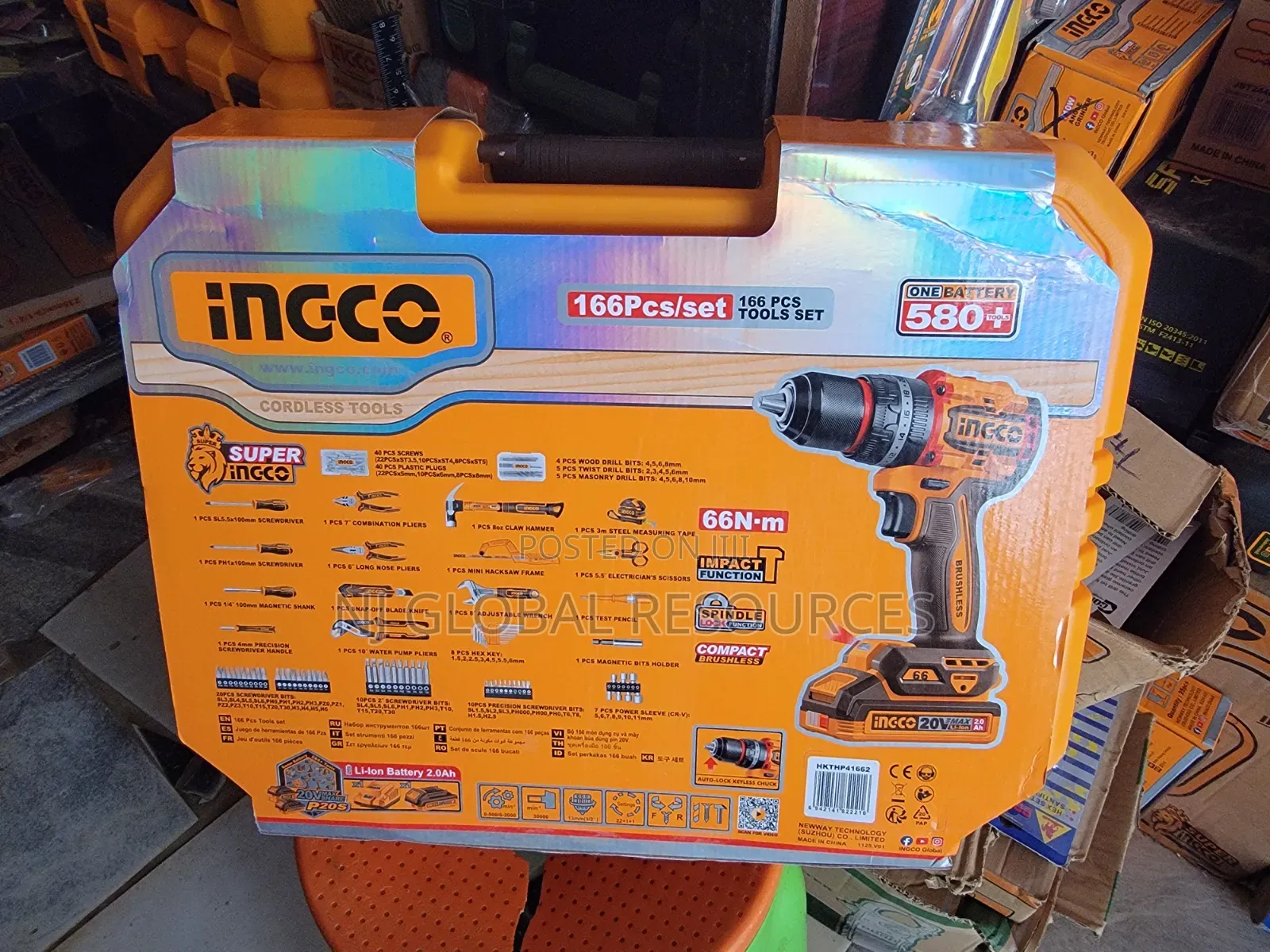 166pcs Tools Set Ingco With 20v Impact Cordless Drill 165pcs Toolbox