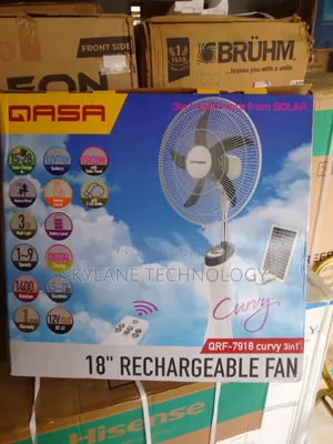 Qasa QRF 7918 Rechargeable Fan With Solar Panel + 2 Bulbs