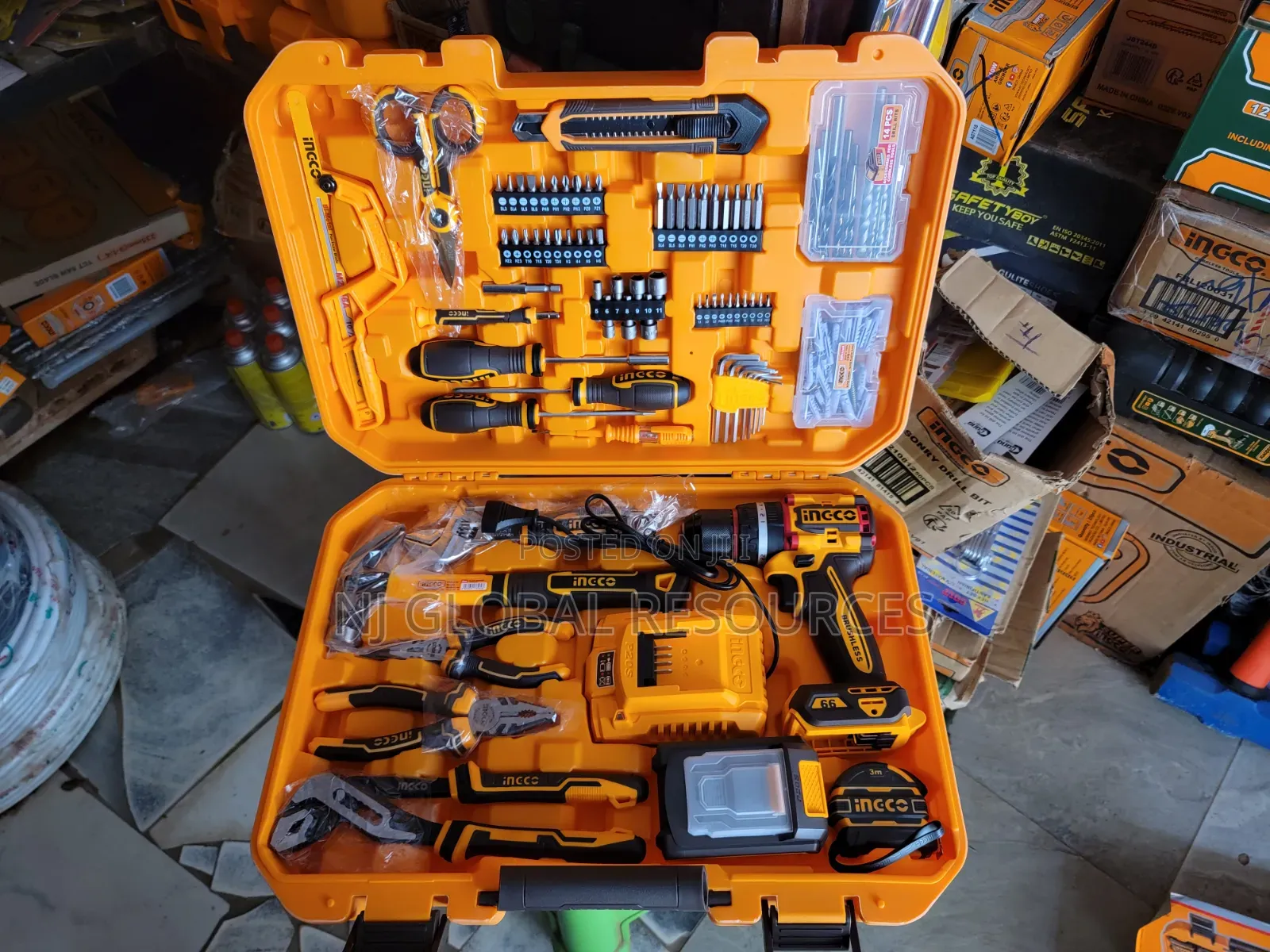 166pcs Tools Set Ingco With 20v Impact Cordless Drill 165pcs Toolbox