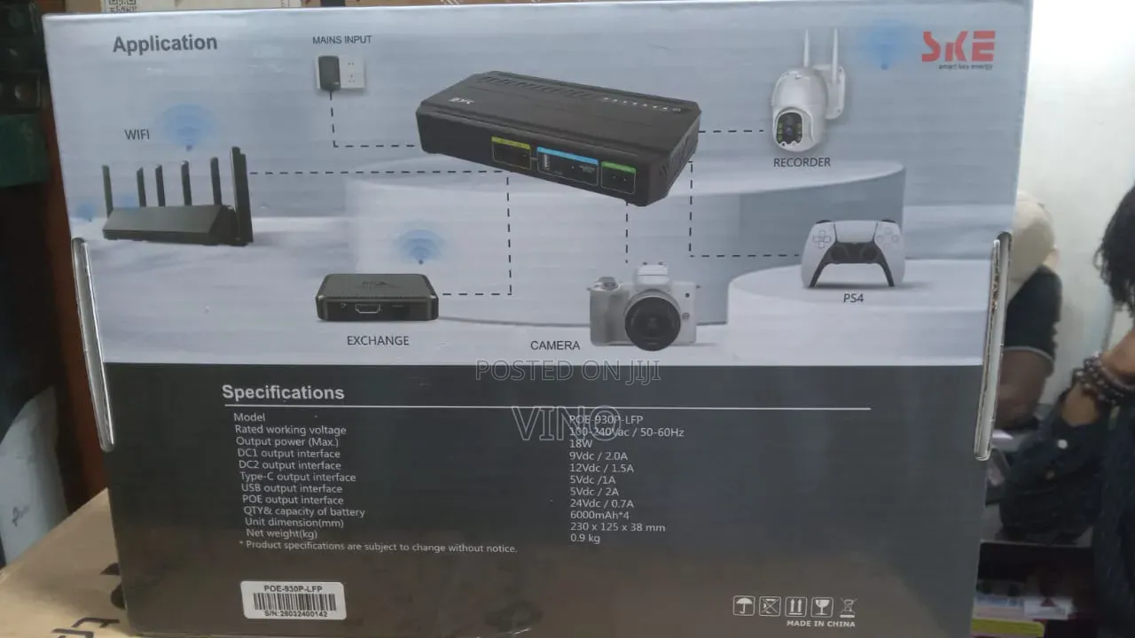 SKE Mini DC UPS (Model: POE-930P-LFP) Is a 24000mAh Backup Power