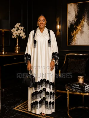 White Jalabiya Dress With Black Designs