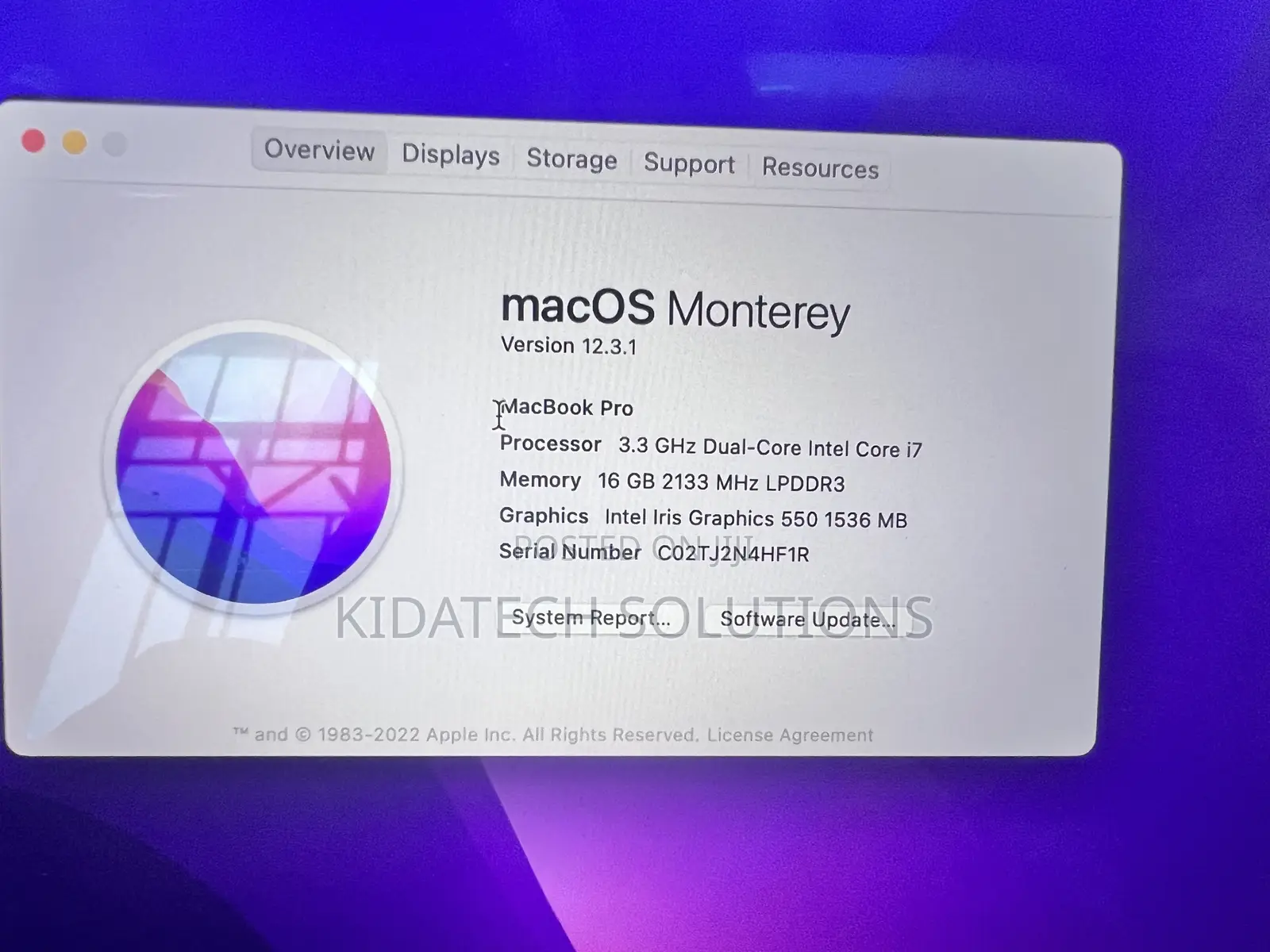 Laptop Apple MacBook Pro 2016 16GB Intel Core i7 SSD 512GB