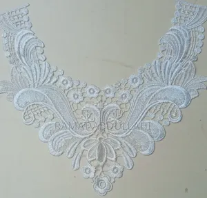 White Floral Lace Applique Neckline Embroidery for Dress Making
