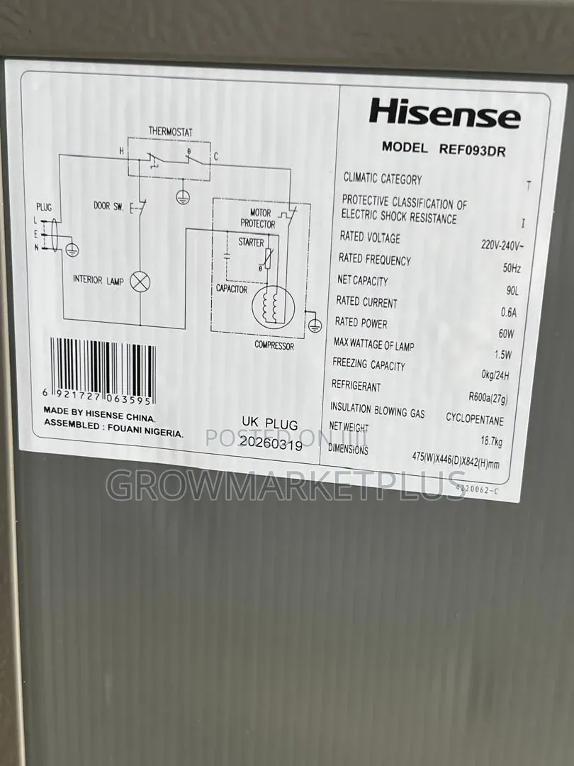 Hisense REF093DR 90L Refrigerator – Silver | 60W Low Power
