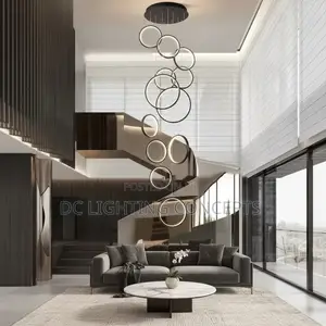 Modern Black 12-Rings Drop Pendant Light With Remote Control.