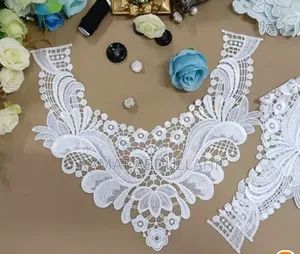 White Floral Lace Applique Neckline Embroidery for Dress Making