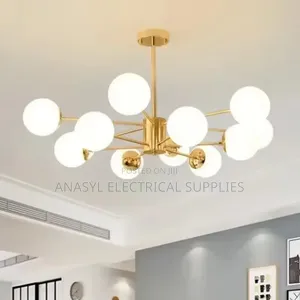 Gold Plate Lustre LED Chandelier Glass Shade Hanging Chandelier