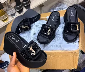 Women’s Black YSL-Style Wedge Platform Sandals