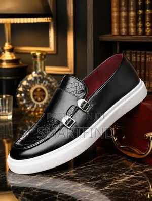 Men's Double Buckle Black Loafer Sneakers - Brand New