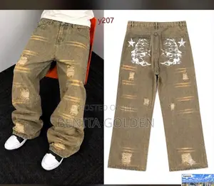 Men’s Baggy Distressed Cargo Jeans – Vintage Wash