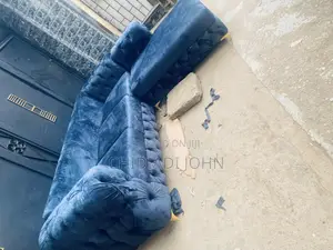 Brand New Navy Blue Velvet Chesterfield L-Shaped Sofa