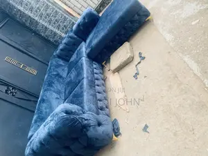 Brand New Navy Blue Velvet Chesterfield L-Shaped Sofa