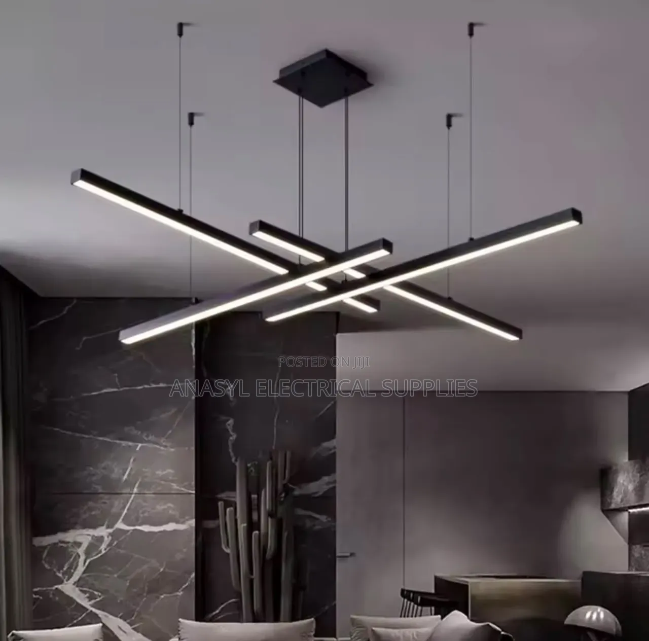Modern Geometric Cross-Linear LED Chandelier