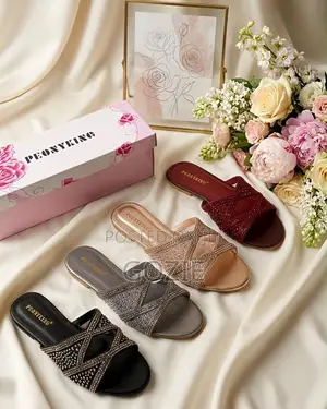 Stylish Flat Slippers With Stone Designs