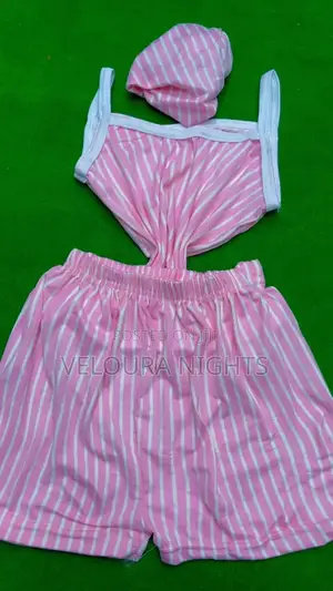 Pink Stripped’s 3-Piece Nightwear Set With Bonnet