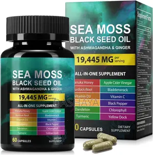 Sea Moss Black Seed Oil Ashwagandha Ginger, Sea Moss Turmeric Burdock