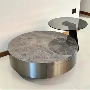 High Gloss Steel Base Mable Top Center Table