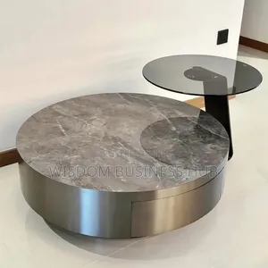 High Gloss Steel Base Mable Top Center Table