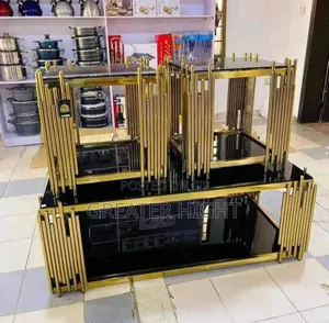 Gold Center Table and Sides Stools